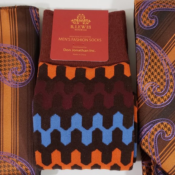 Robert Lewis Orange Neck Tie Hanky Socks Box 3 Set - Picture 4 of 8